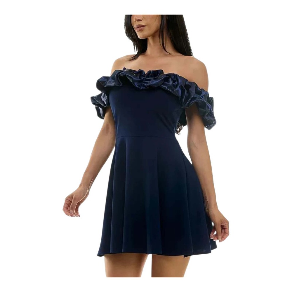 B Darlin Women Dress Off-The-Shoulder Ruffle Mini Party Homecoming Blue Size 5/6